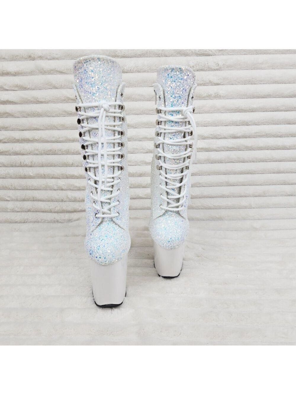 White Ice UV Glitter 8" Platform Heel Ankle Boots Flamingo - Picture 5 of 12